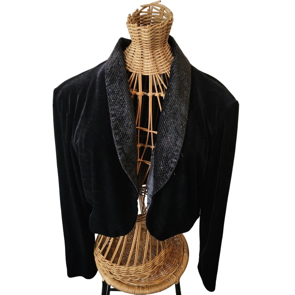 Vintage Black Velvet Shrug with Glitter Collar